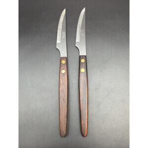 2 St Regis Stainless Japan Steak Knives Wood Handles Vintage Kitchen Cutlery